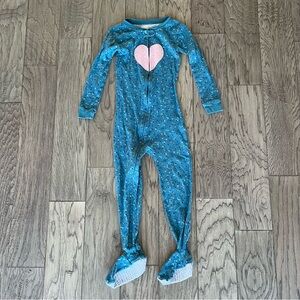 Carters 5t Blue Kids Footed One-Piece Pajamas with Pink Heart